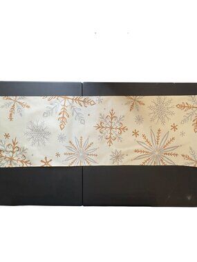 Christmas Snowflake Table Runner Gold Silver White Holiday Winter Decor